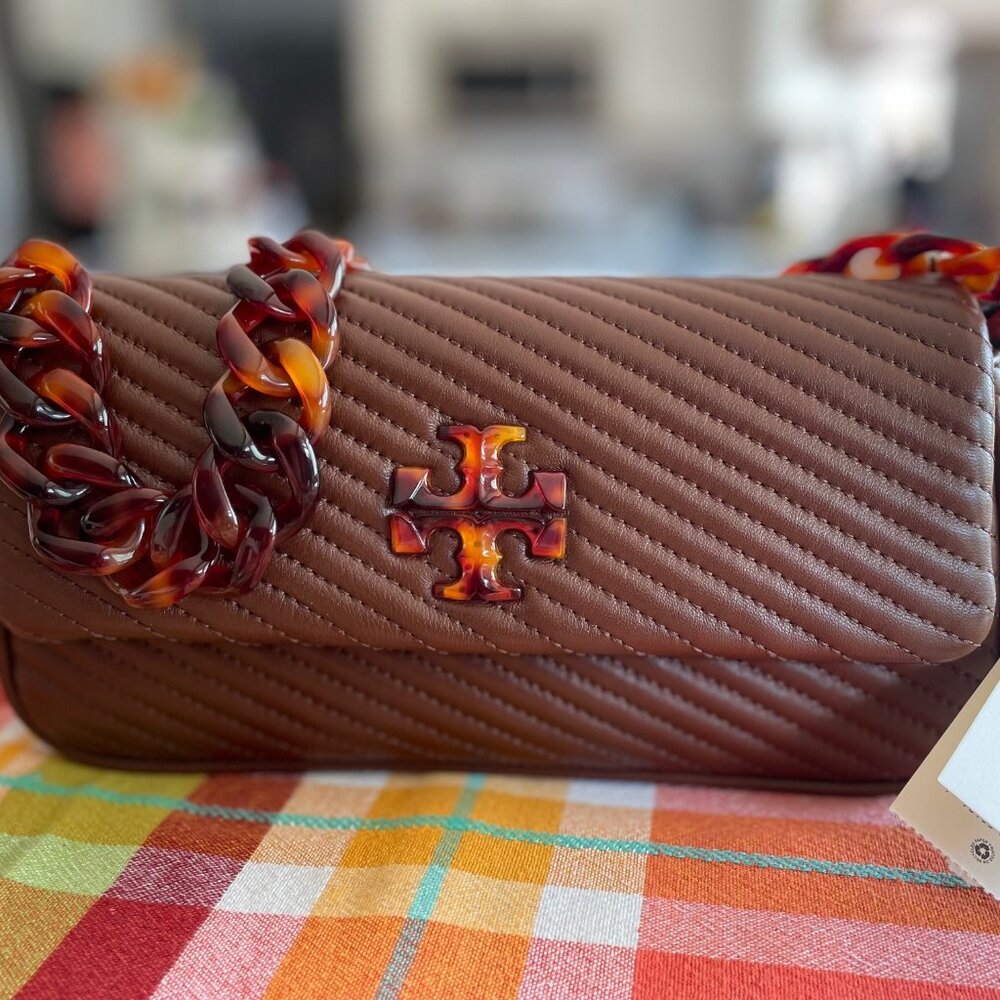 NWT Tory Burch Small Kira Moto Quilted Leather Flap Shoulder Bag in Tree Branch